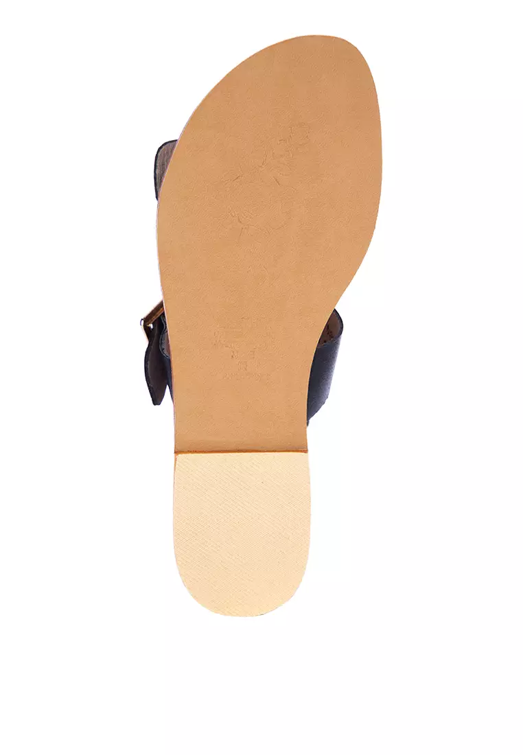 Two Strap Leather Slide Flats