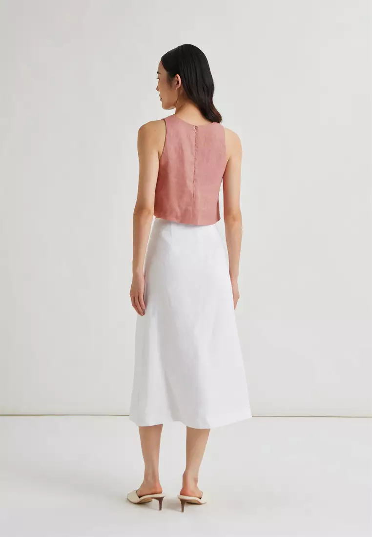 Square-Neck Linen Halter Top
