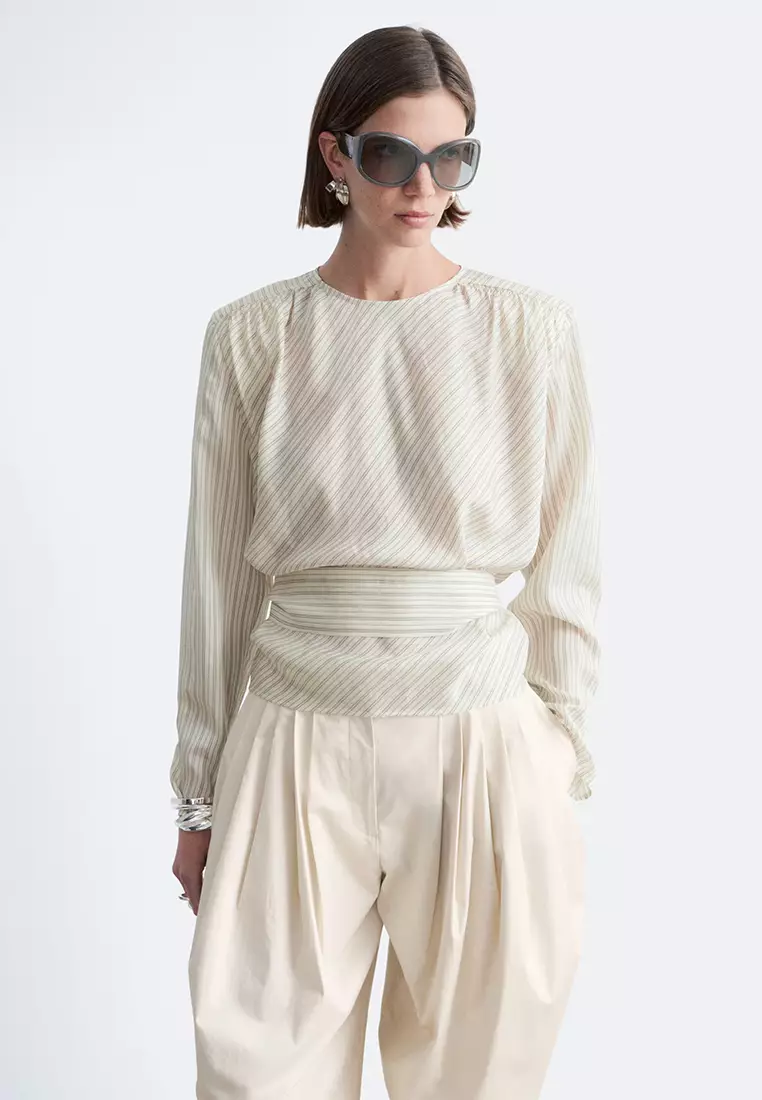 Gathered Tie-Belt Blouse