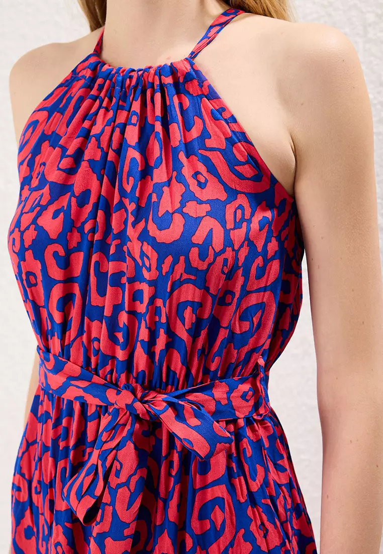 Pink Belted Shift Halter Neck Shally Maxi Woven Dress TWOSS24EL00872