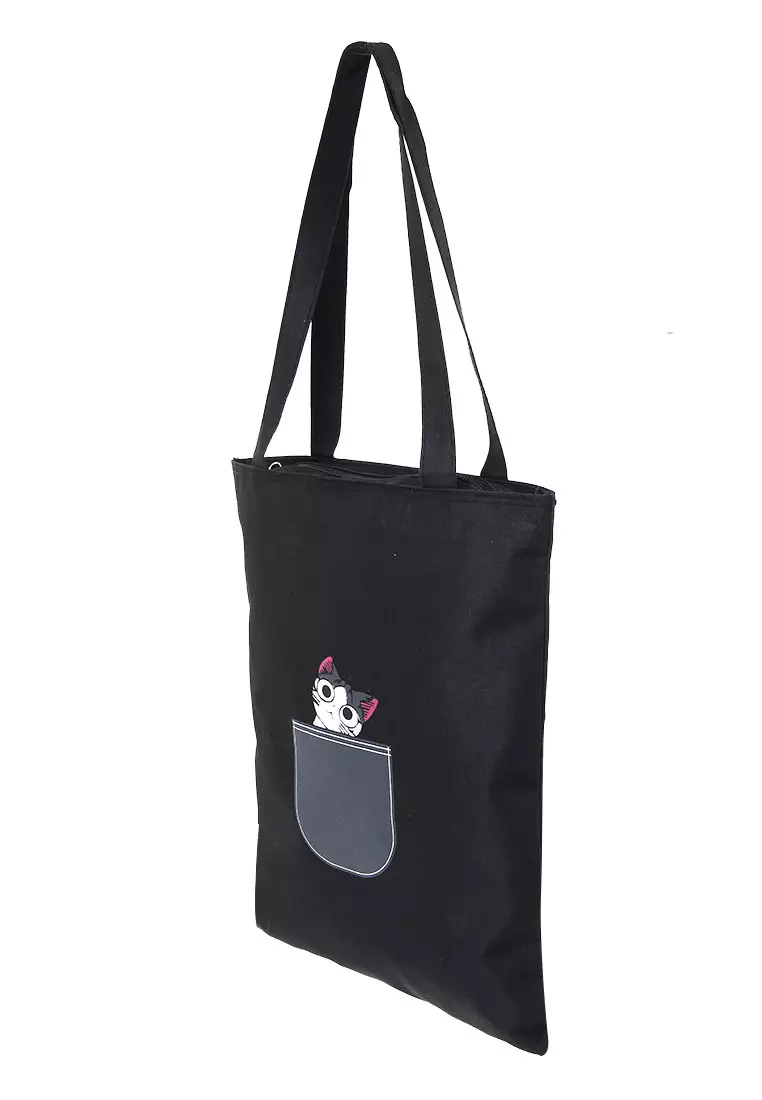 Viona Tote Bag Motif Cat Tas Wanita Quality Premium - Black