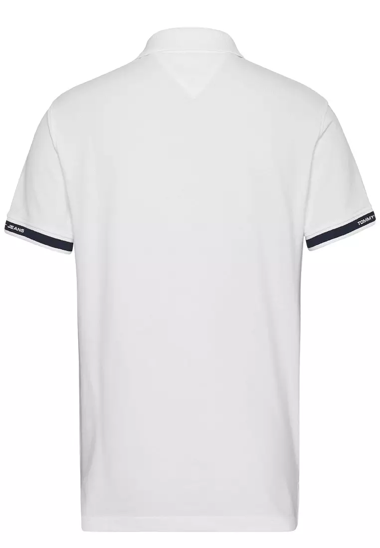 Tommy Hilfiger Men's Striped Collar Polo (Small, White) at