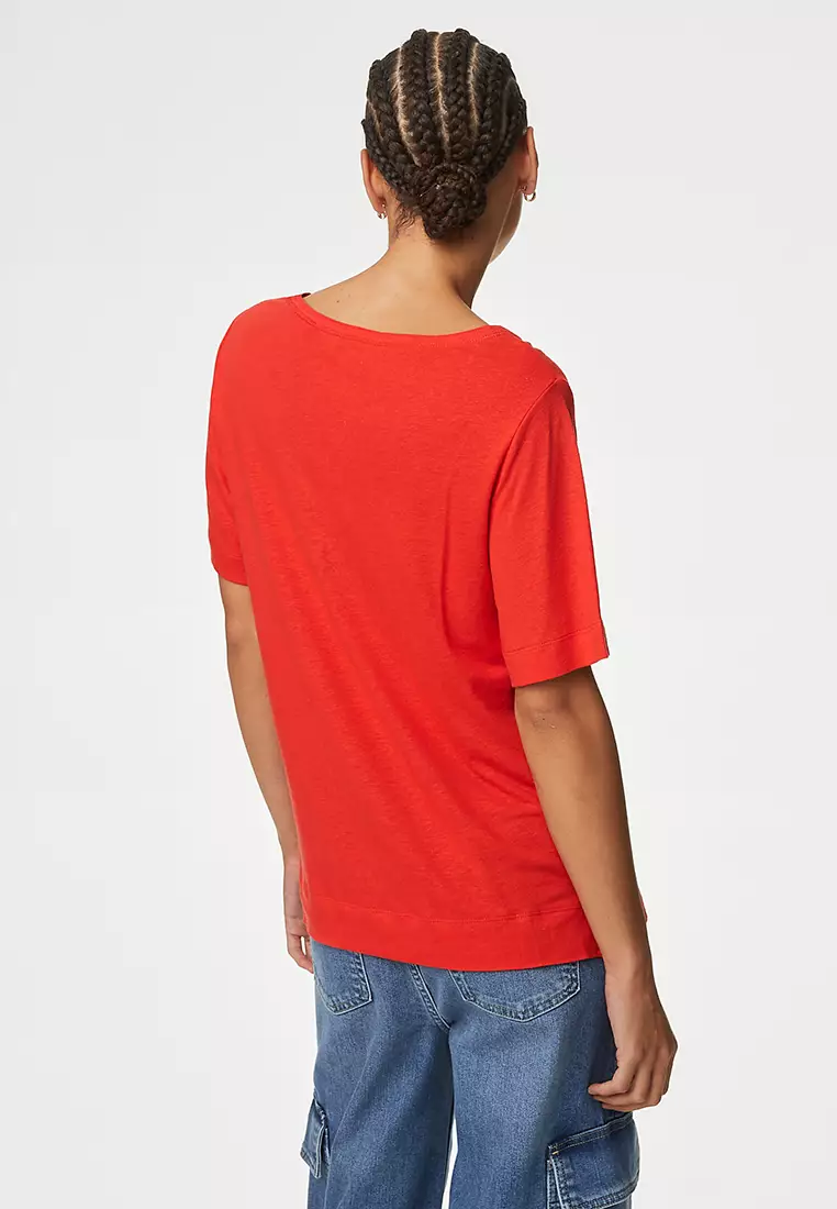 Linen Blend V-Neck Top