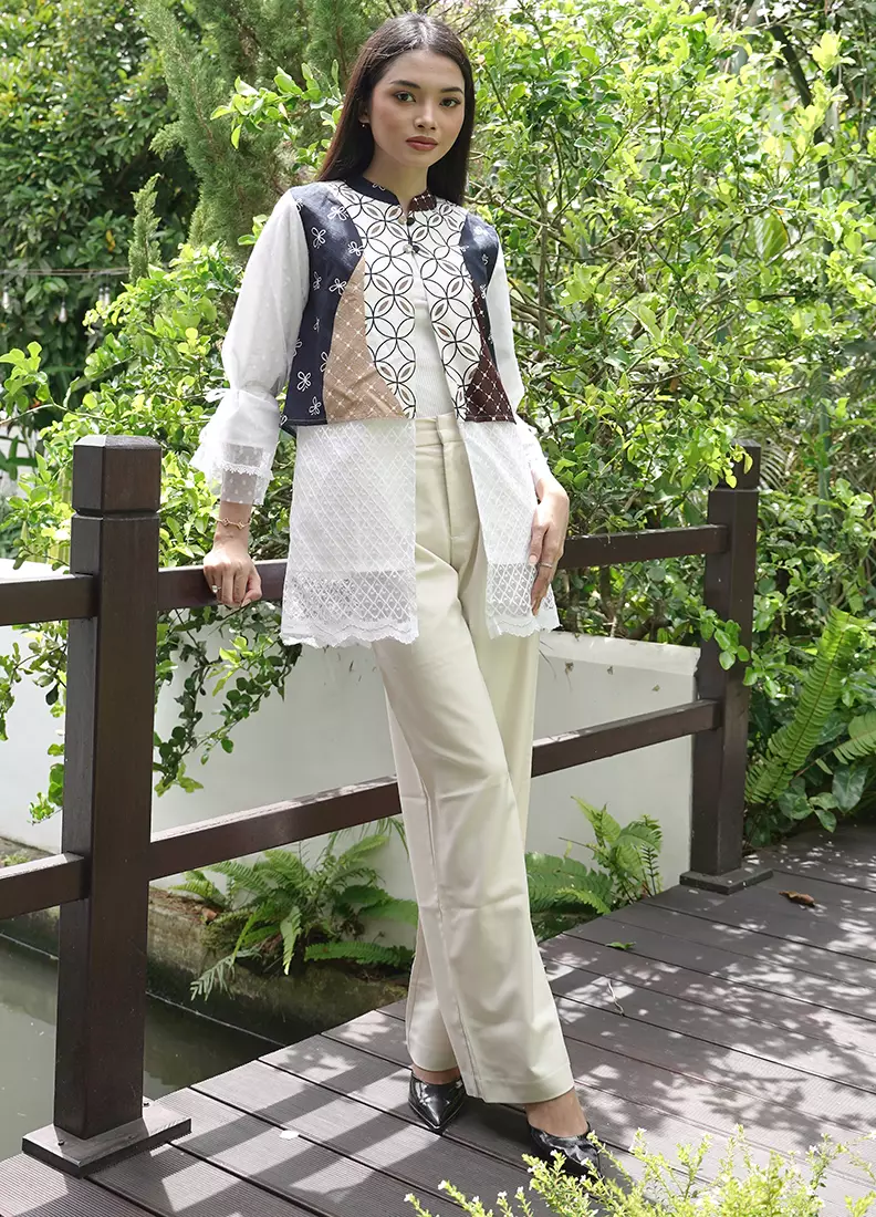 Outer Cardigan Vest Muslim Atasan Wanita Zahira White Putih Raya Premium Lengan Panjang
