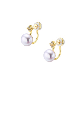 Glamorousky white 925 Sterling Silver Plated Gold Simple Temperament Geometric Freshwater Pearl Ear Clip 98226AC5AA6055GS_1
