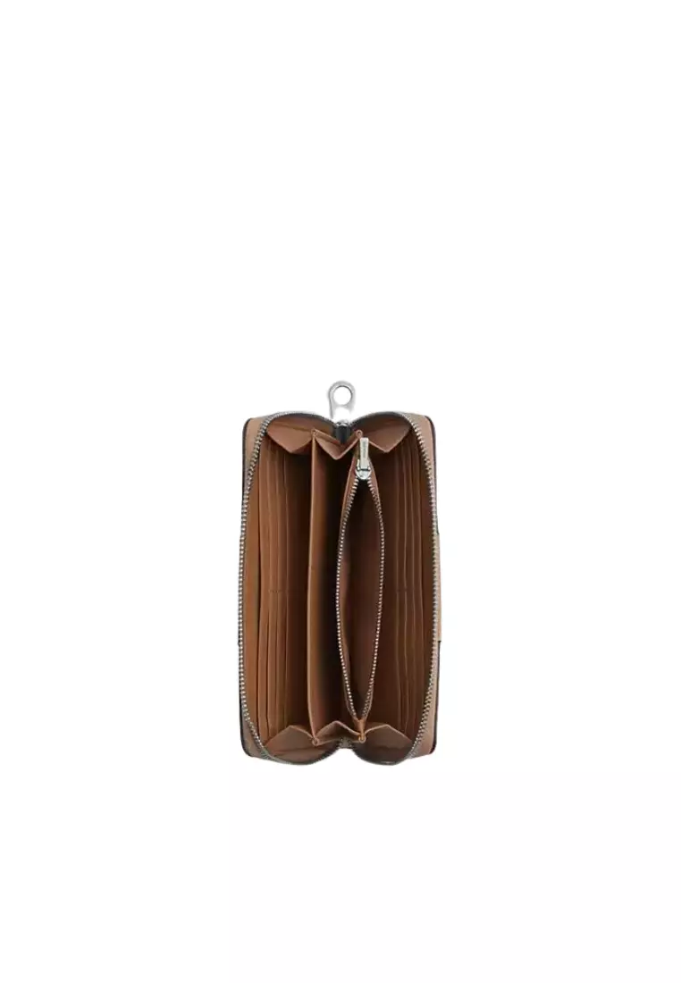 Coach Long Zip Around Wallet Signature Canvas With Stripe In Taupe CW947