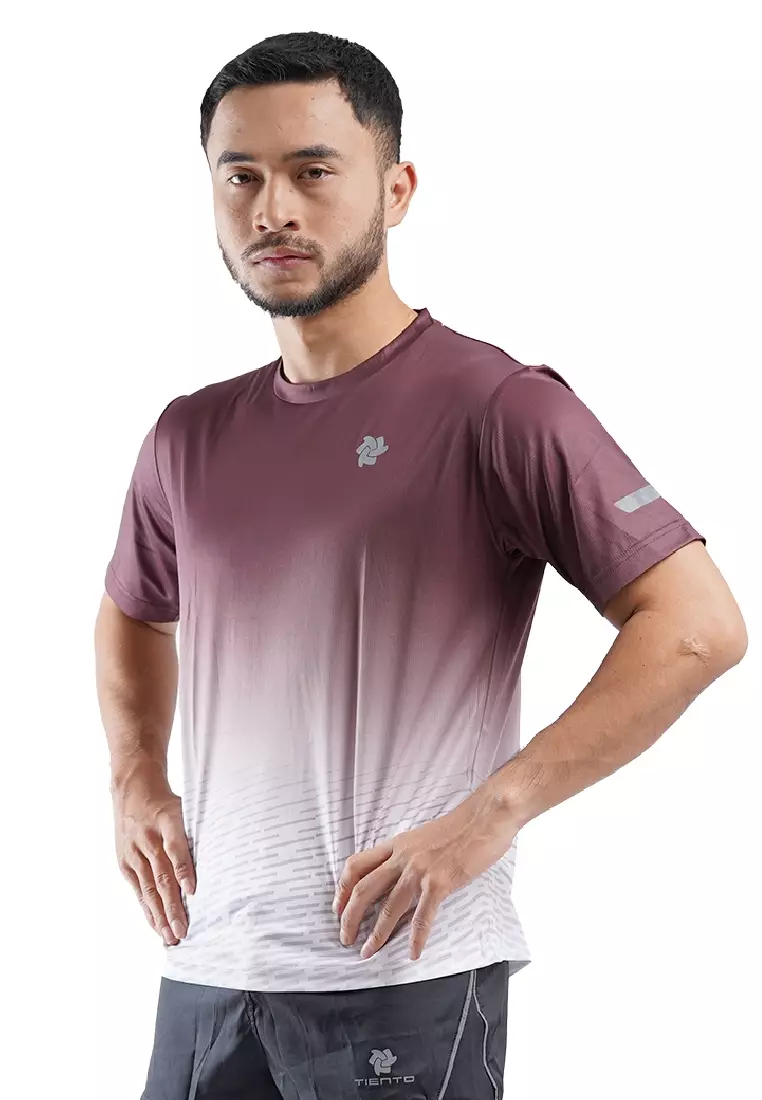 Tiento Baju Lari Ringan Jersey Running Anti UV Pria Dry Fit Lengan Pendek Airlite Mahogany