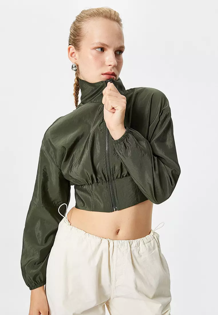Stand Up Collar Crop Parachute Jacket