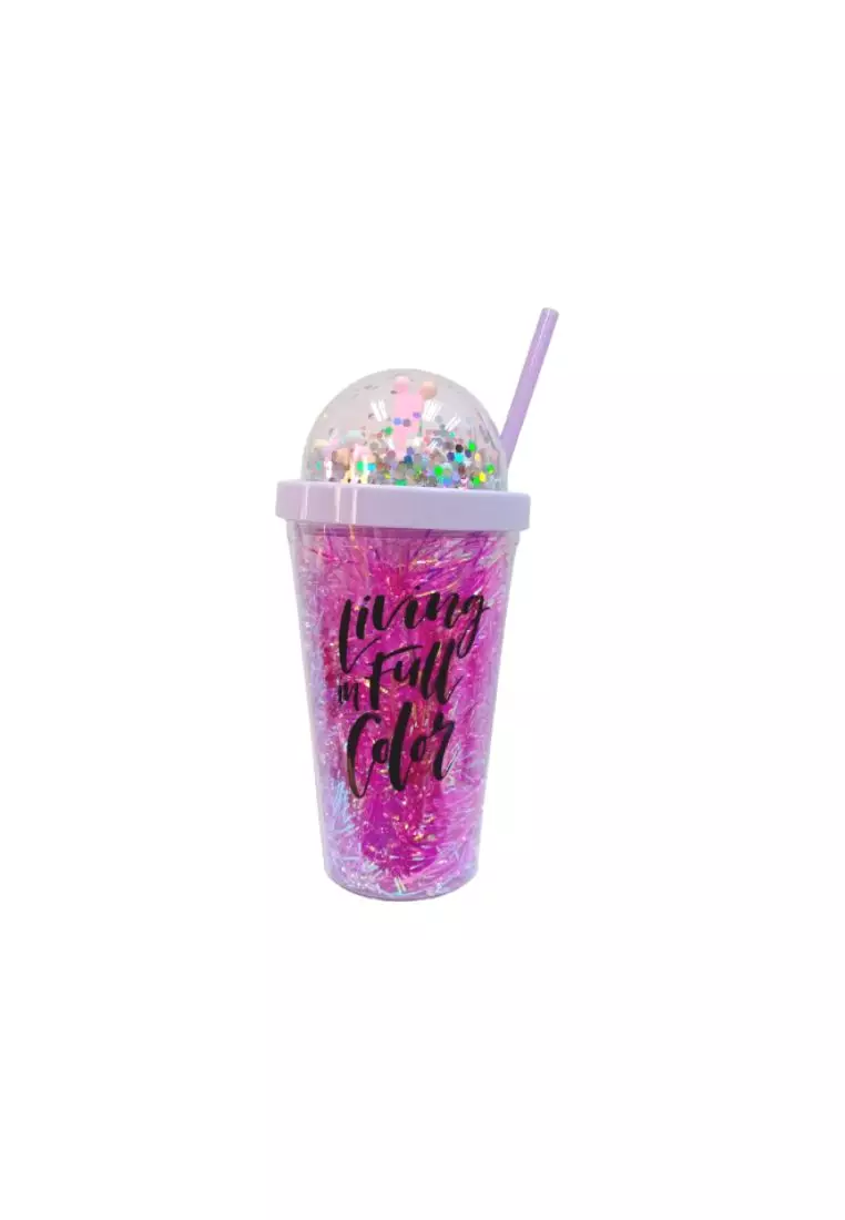 520ML Glitter Water Bottle Double Layer Tumbler with straw Water