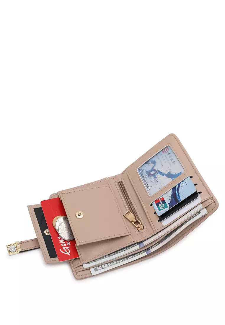 女士雙折長夾 / 零錢包 (Women's Pin Button Bi Fold Leather Long Wallet / Purse With Coin Compartment)