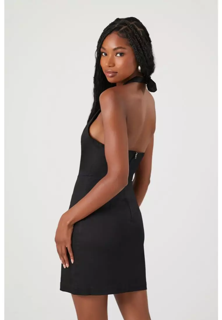 Black halter hot sale mini dress