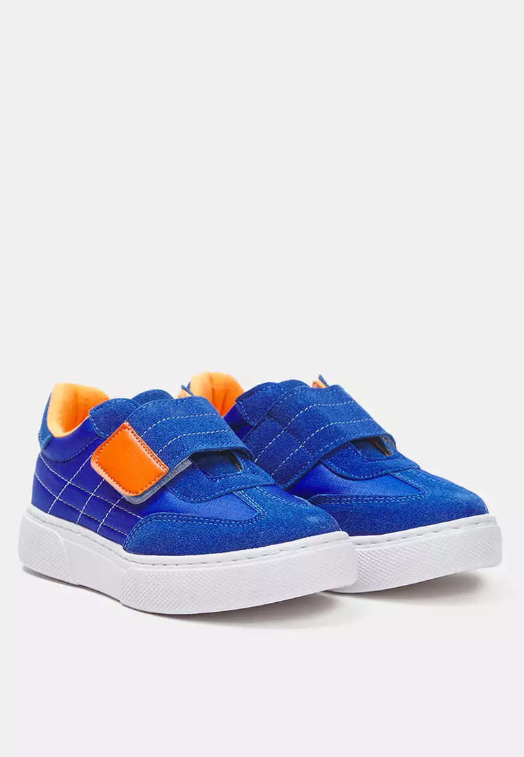 Blue Nubuck Blocked Velcro Tape Unisex Kids Sneaker Shoes Takss25Sn00050