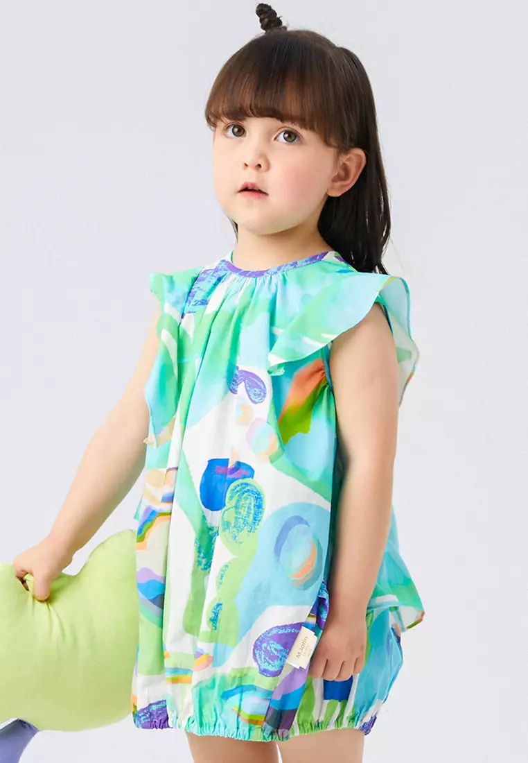 Multicolour Short Ruffled Sleeve Dress