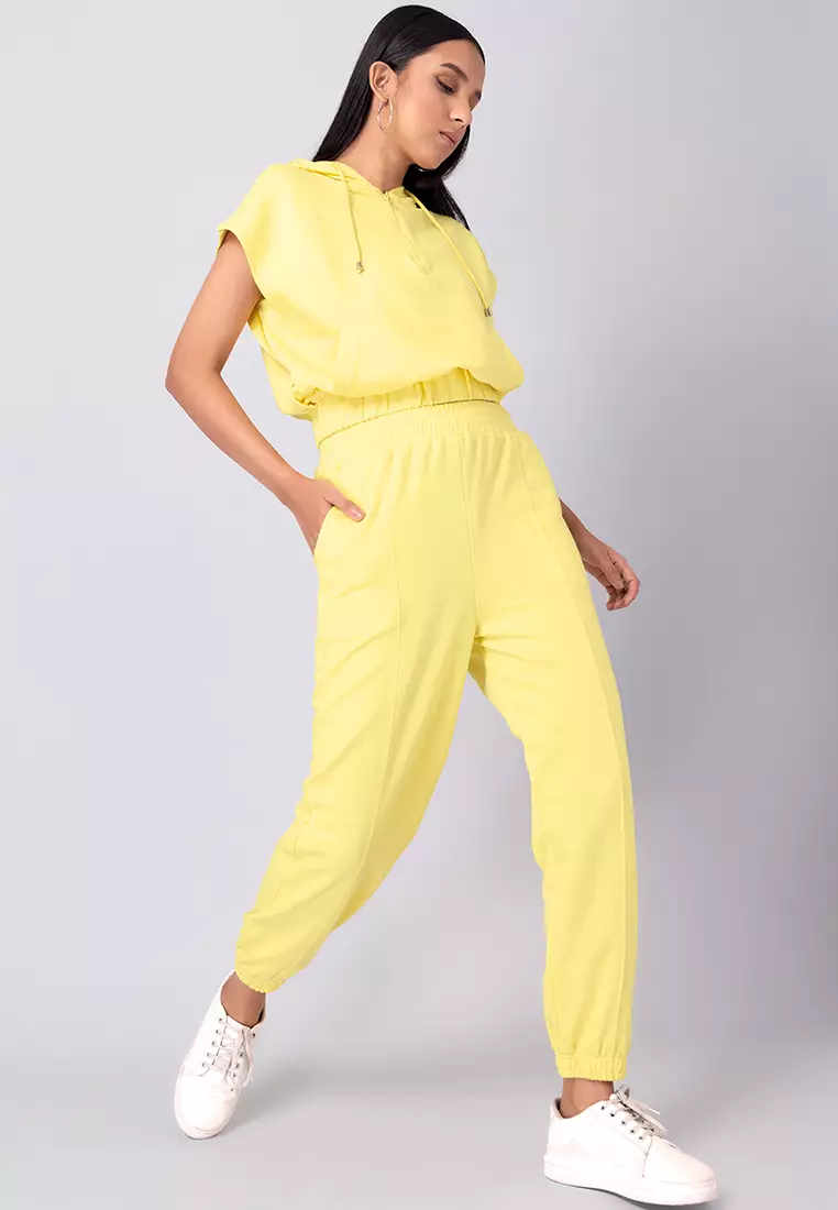 Yellow Crop Hoodie and Joggers Set