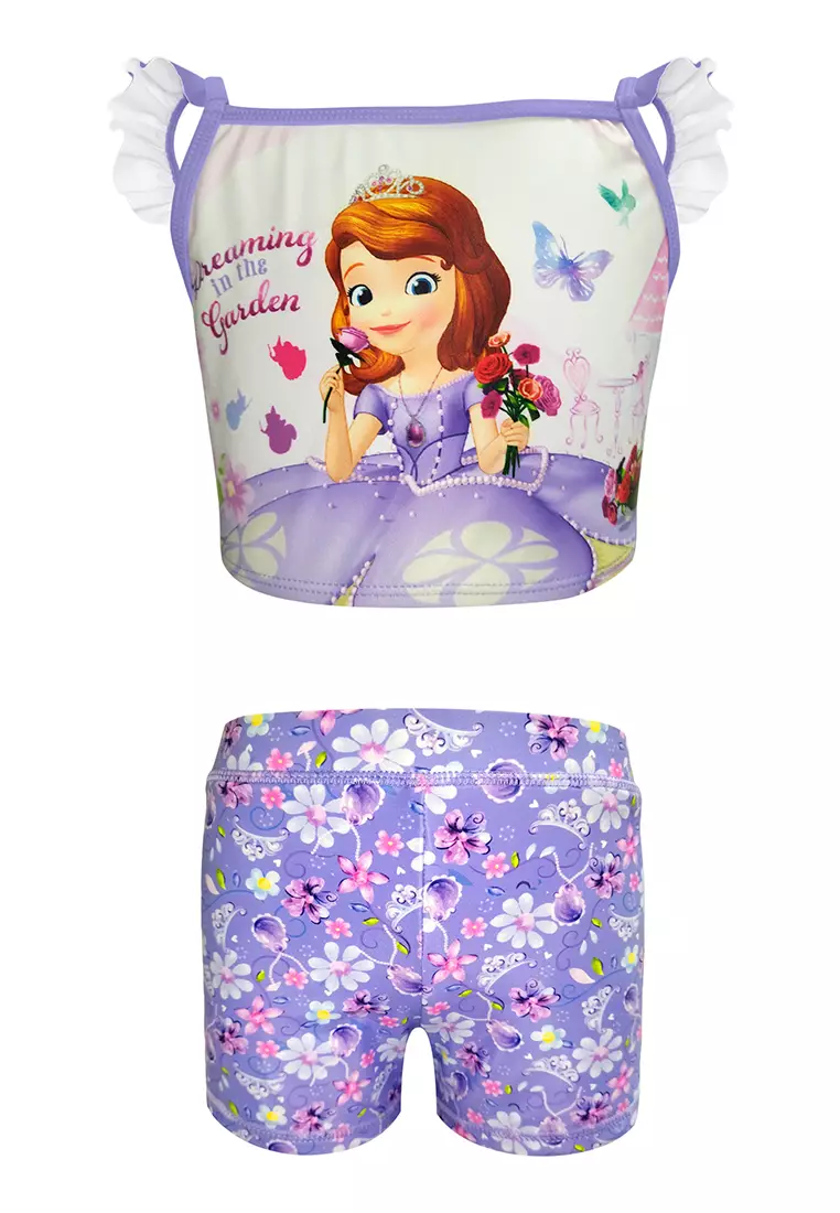 DISNEY Sofia The First Bikini Top Bandeu Boyleg Set With Non-Rust Adjusters For Kids Girls