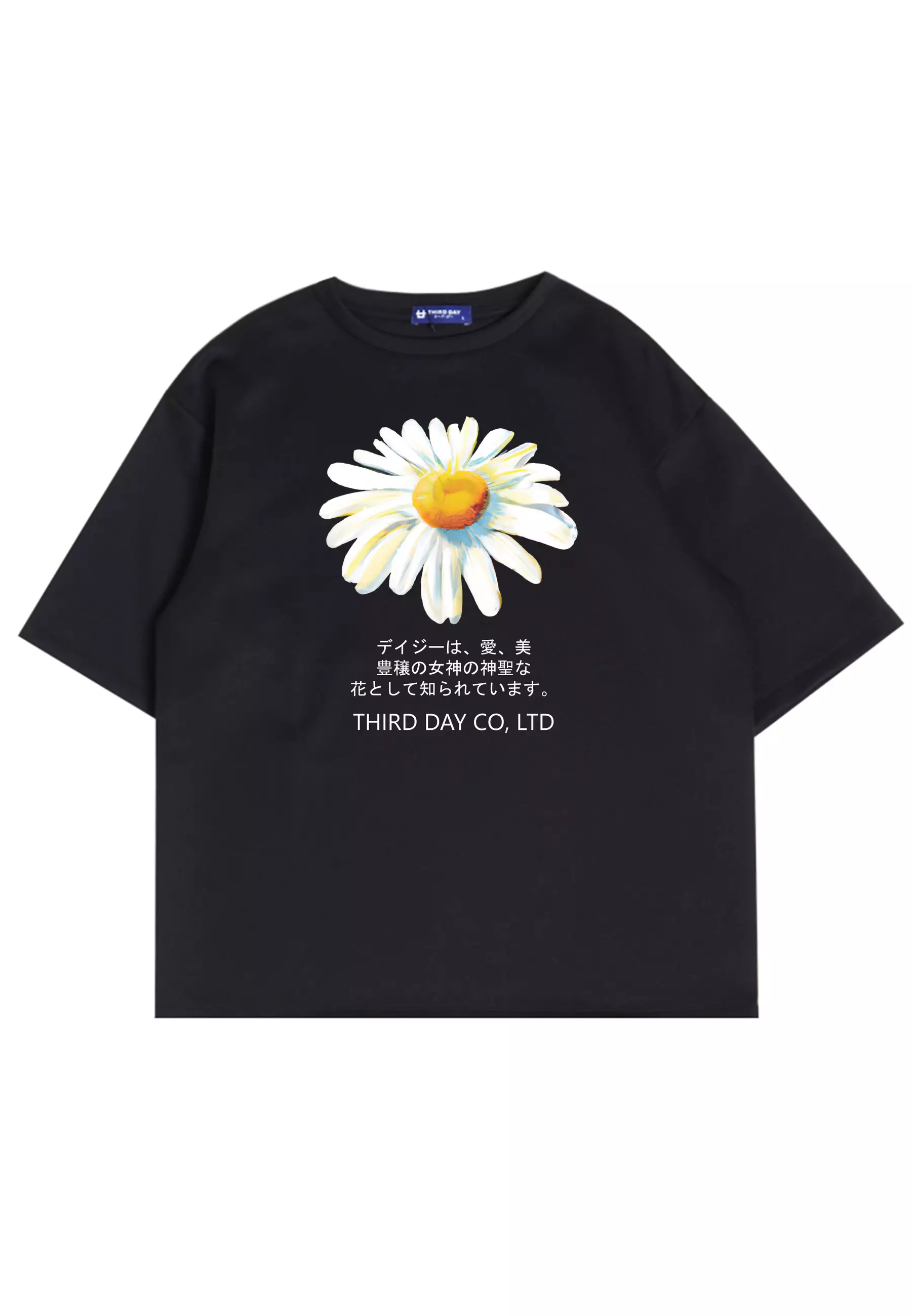 MTN48 kaos oversize abstrak flower tulisan jepang scuba tebal daisy hitam