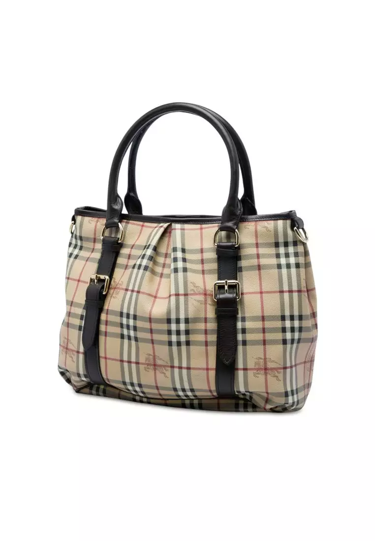 Pre-Loved Burberry Large Haymarket Check Coated Canvas Northfield Satchel