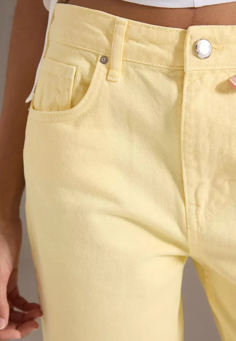 Yellow High Waist Wide Leg Jeans Twoss25Je00252