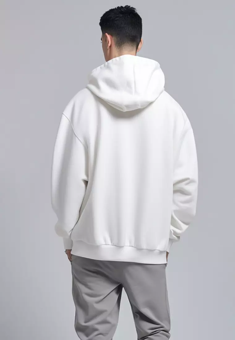 MOA92 Hoodies Premium ScubaLux Anti Kusut Waterproof "Modern Street Pocket" Putih