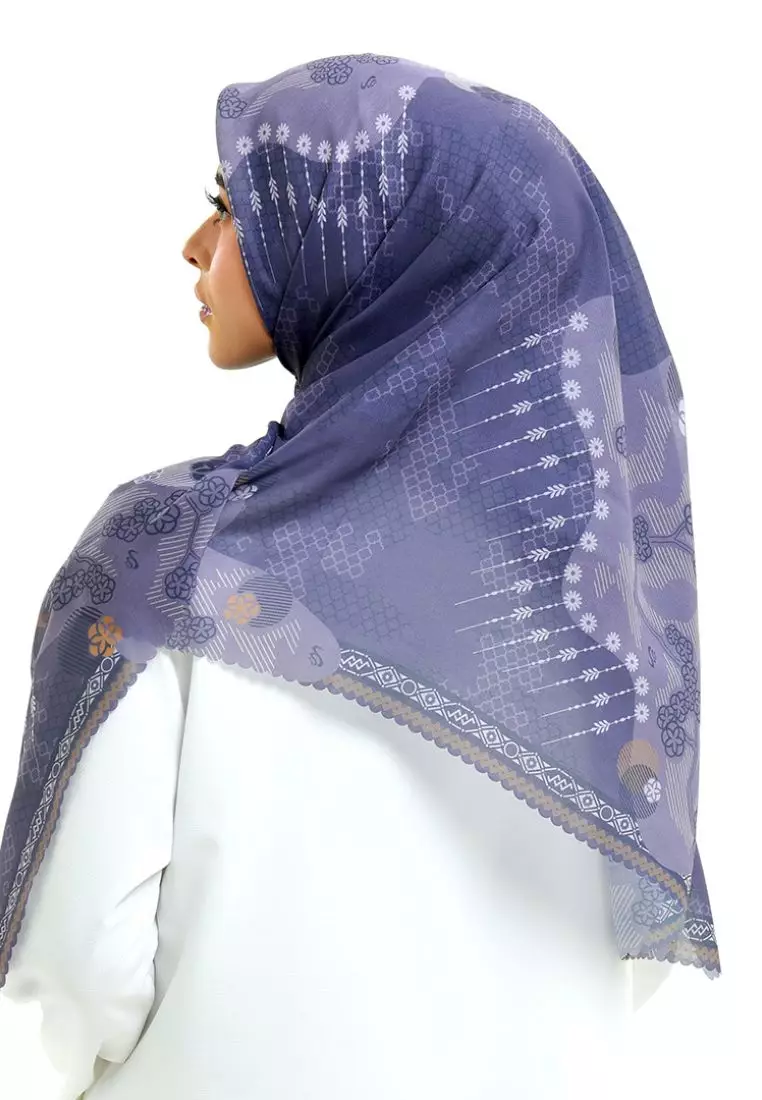 Rabbani - Kerudung Segi Empat Motif Tetra Atari H0 - Dark Purple
