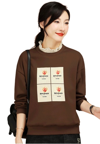 A-IN GIRLS brown Lace Collar Stitching Warm Sweater (Plus Velvet) F6333AAD03E16BGS_1