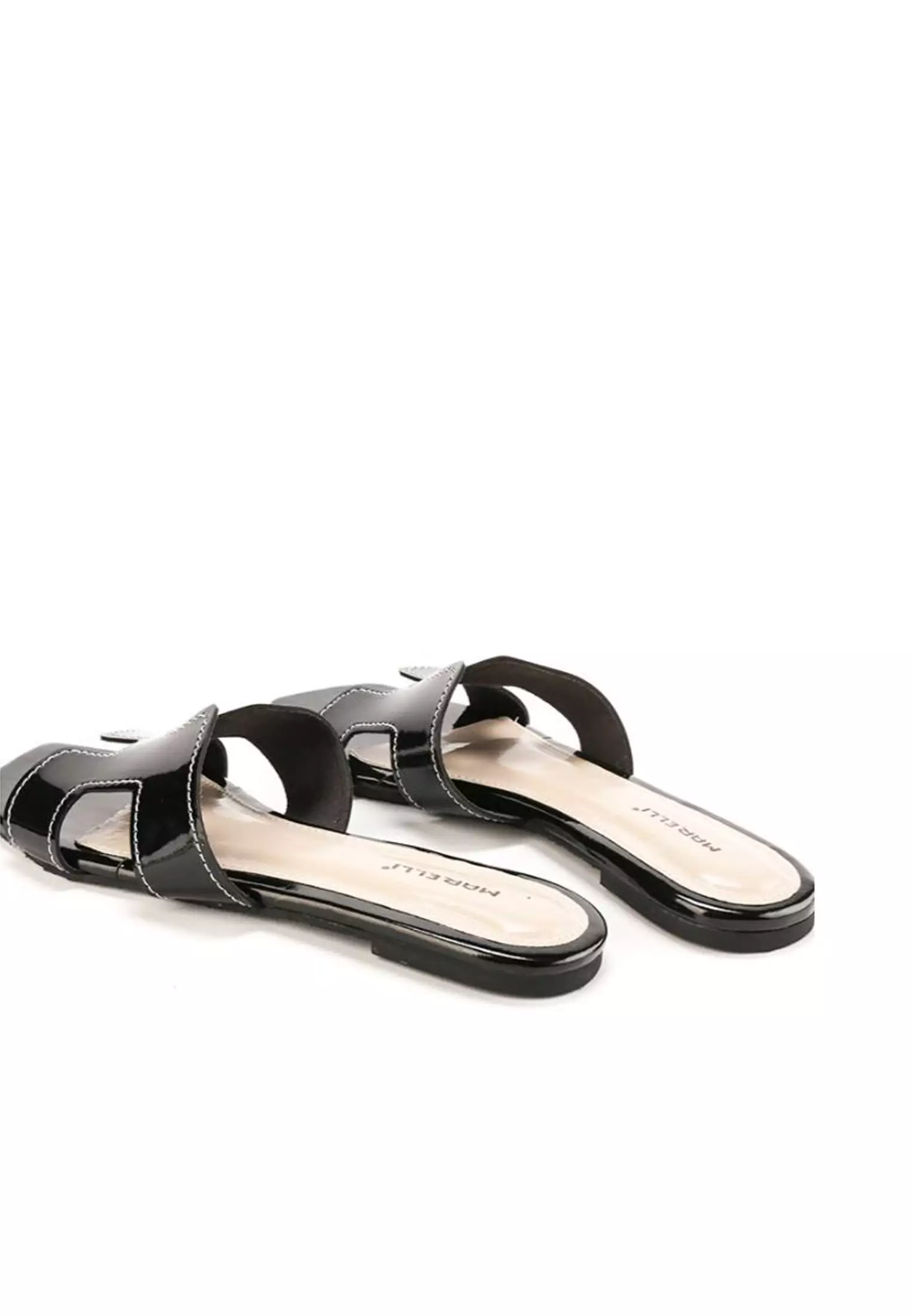 Ariana Sandal Teplek wanita Flat Slip On - Black Patent