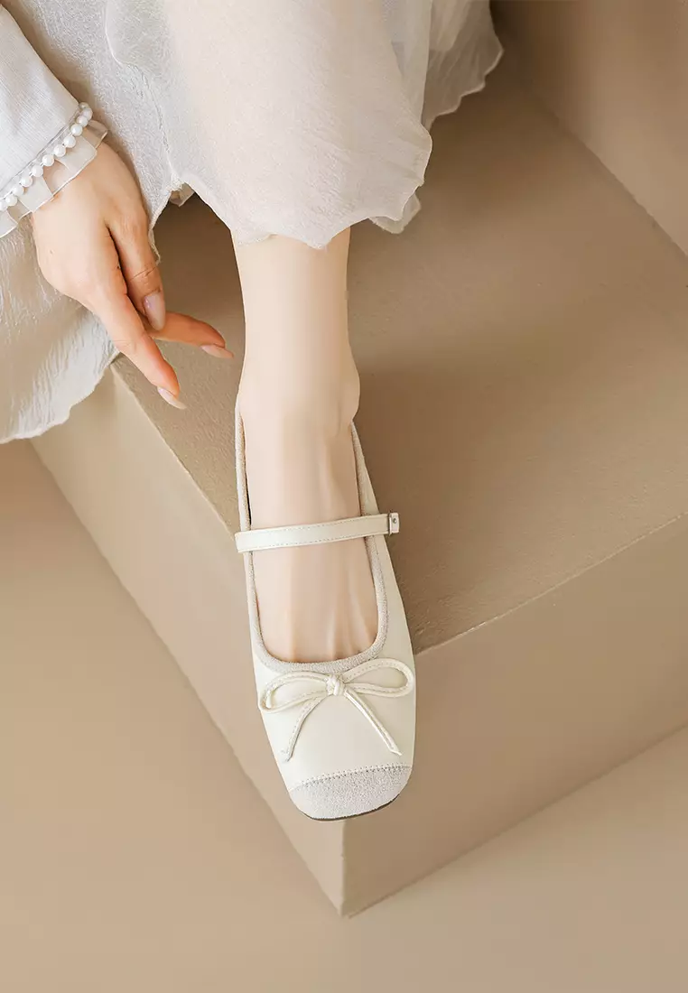 4CM Square Toe Bow Low Heel Mules WW863-1