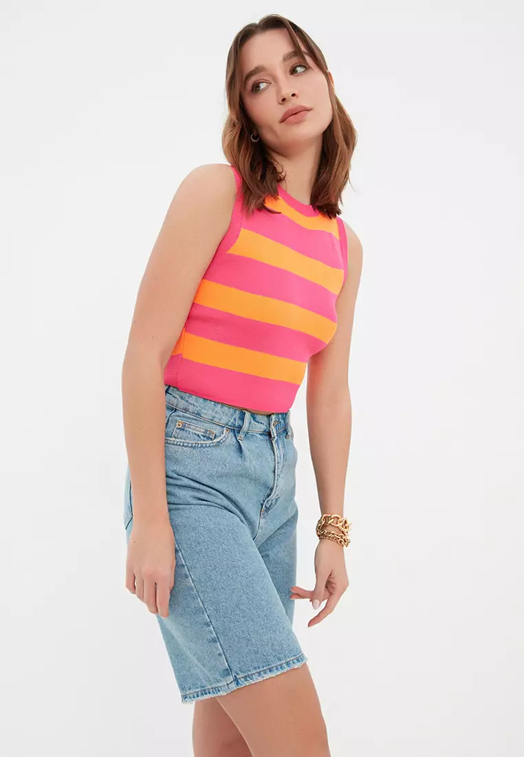 Crop Striped Knit Top