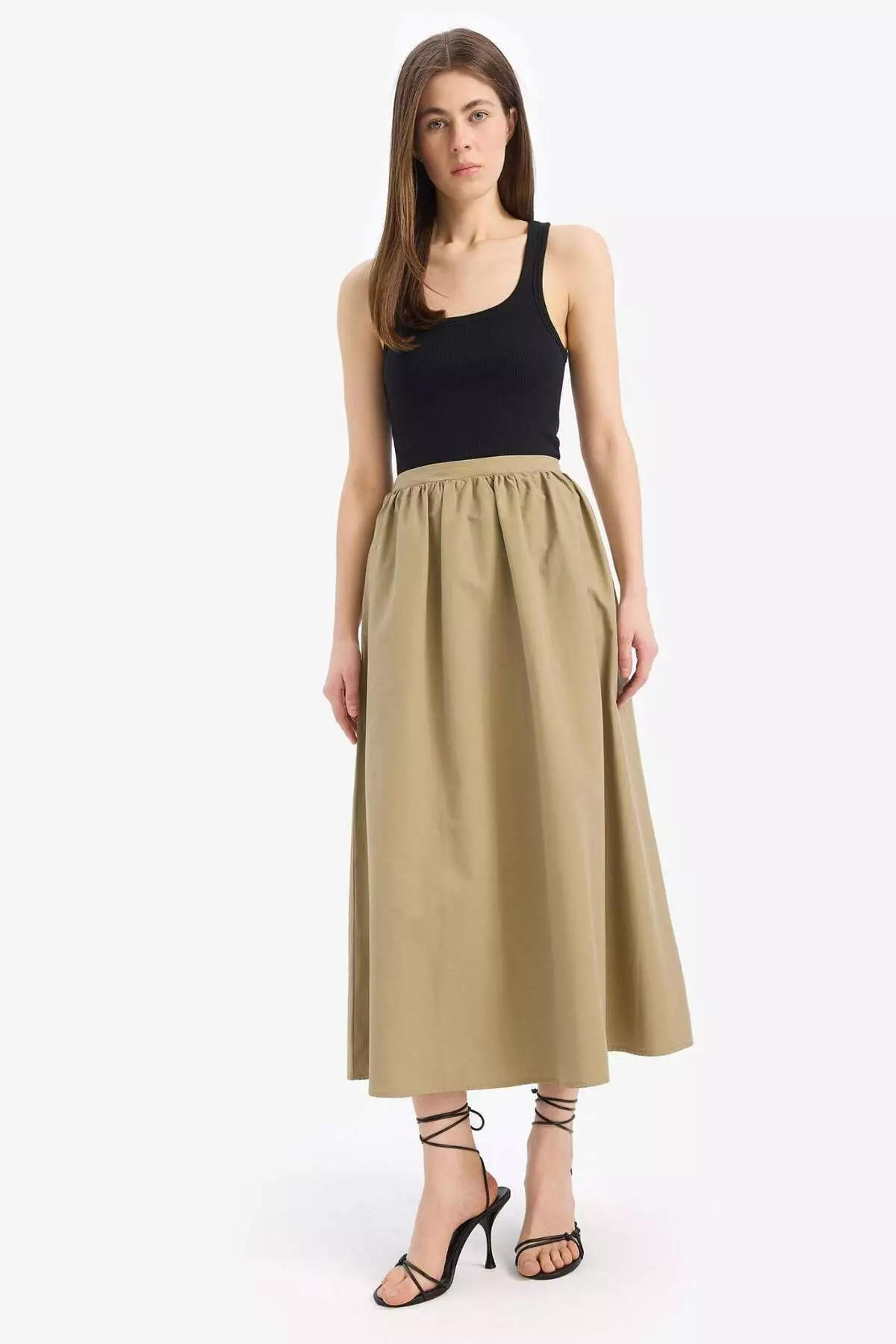 A-Line Regular Waist Half Lining Poplin Midi Skirt E8700Ax25Sp