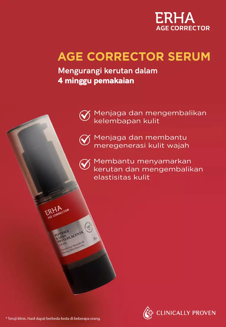 ERHA Age Corrector Serum Peptides & Soya Phytoplacenta for Well-Aging | Mengurangi Garis Halus Kerutan | Melembabkan | Boost Kolagen | Mencerahkan Flek Hitam | Glowing Plumpy | Anti Aging | Kenyal Kencang Cerah