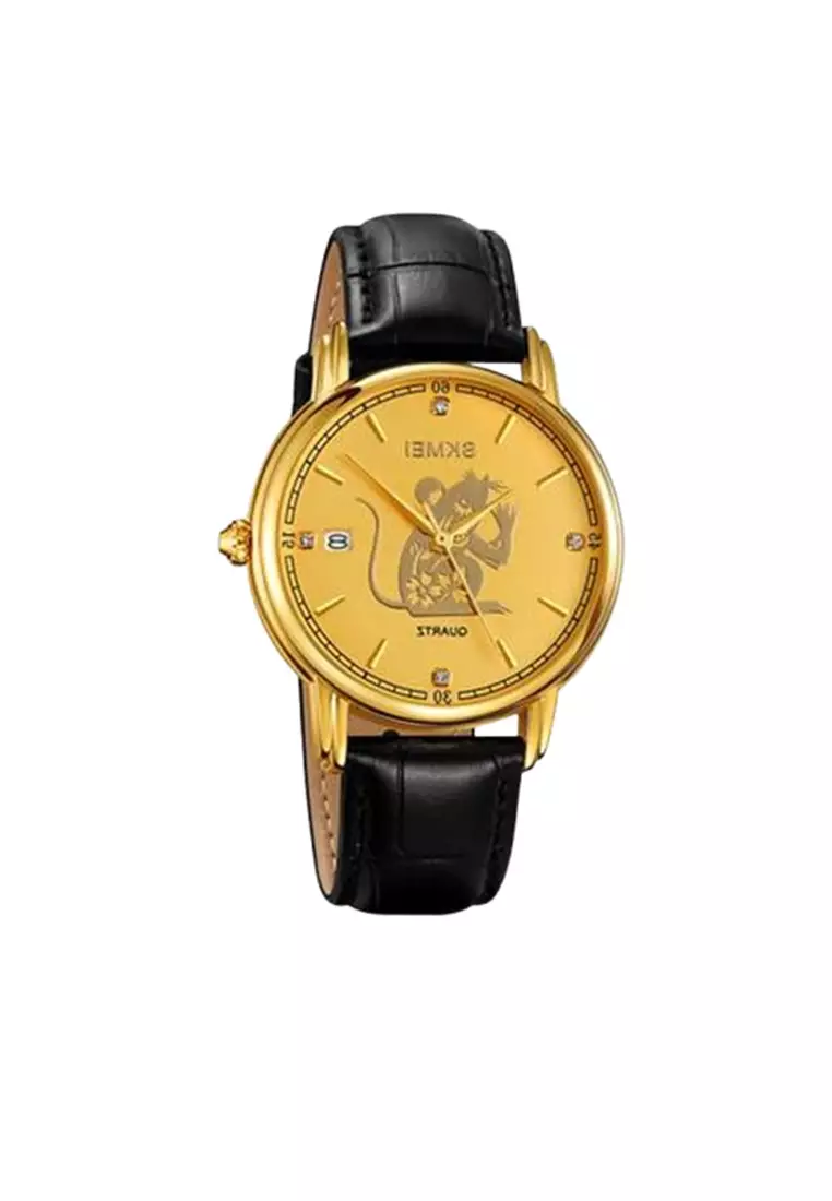 Jam Tangan Quartz Analog Shio Chinese Zodiac Waterproof 30M Tikus ORIGINAL - Black Gold
