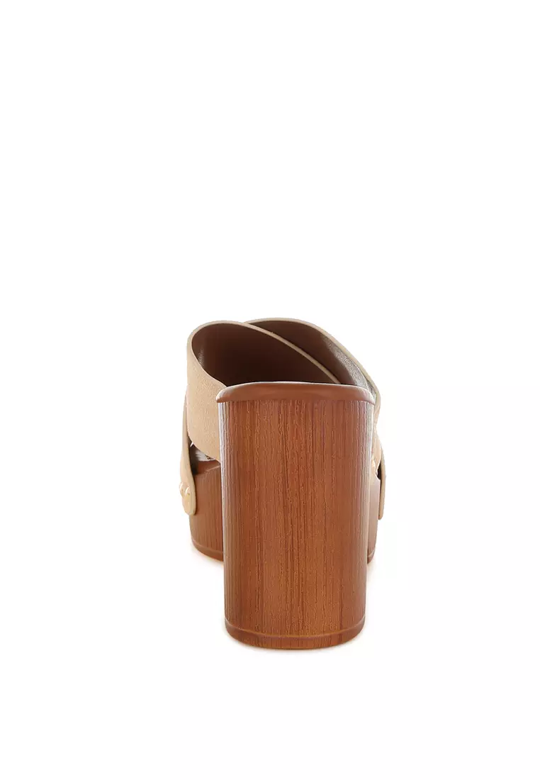 米色真皮絨面木屐