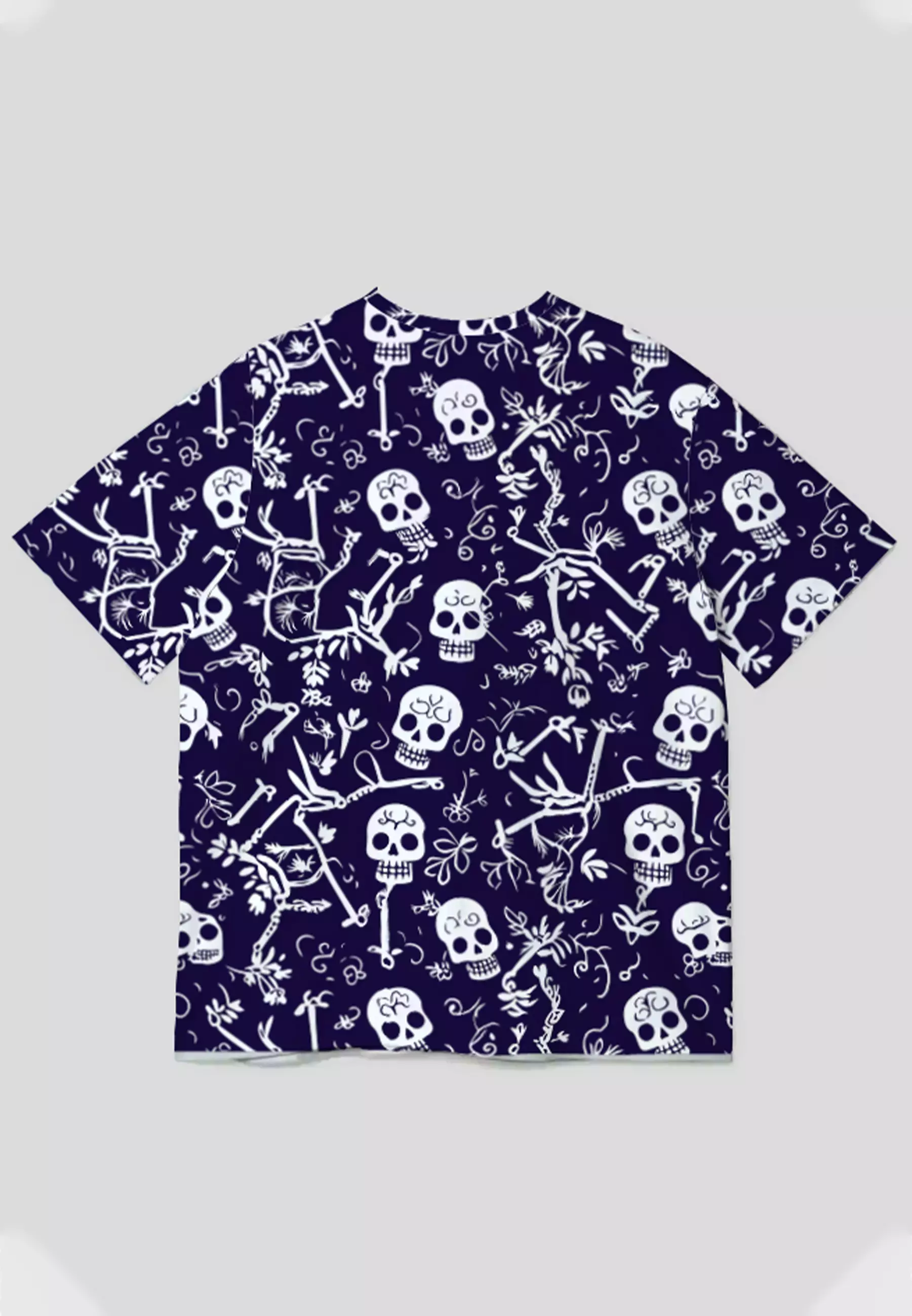NX023 kaos oversize full gambar motif print bahan tebal light scuba tengkorak skull navy putih