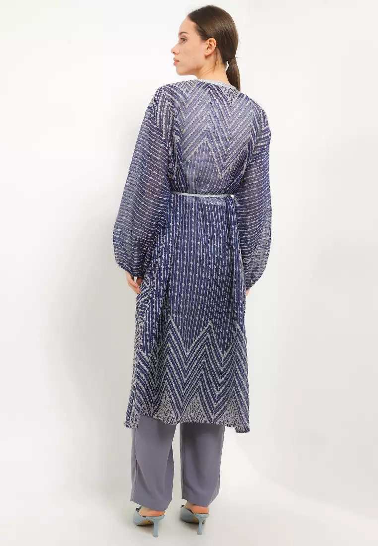 Silver Emb Linen Outer W/ Silver Tassel Belt