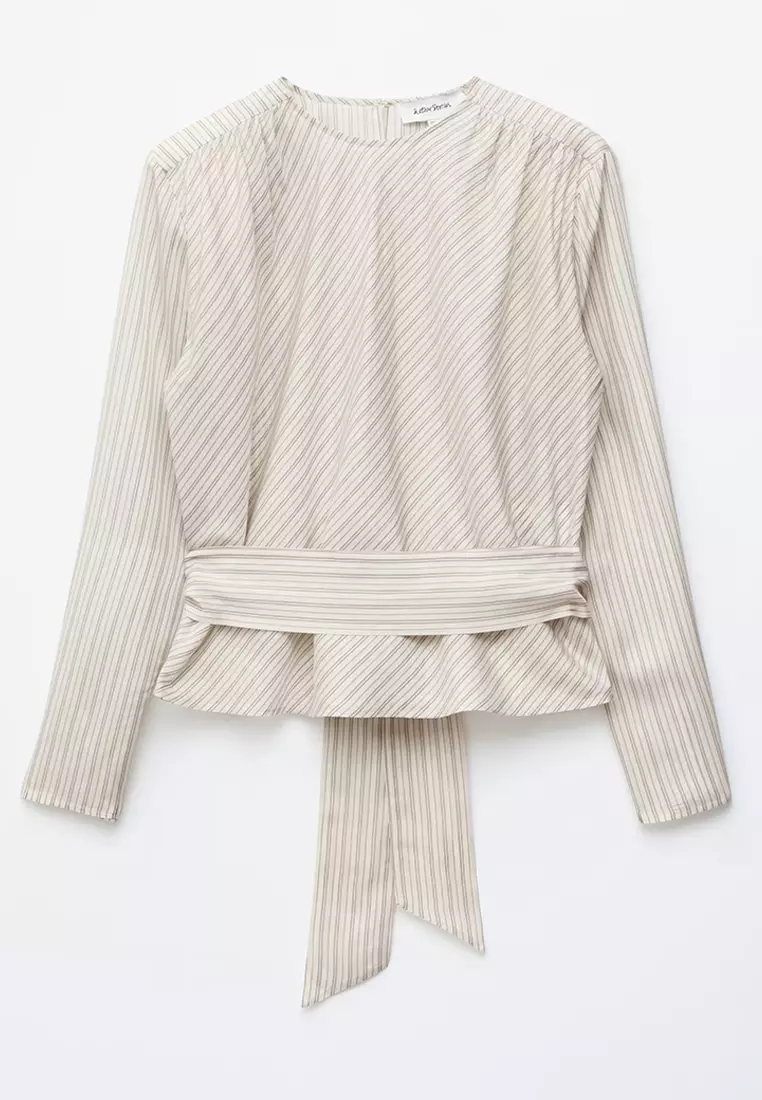 Gathered Tie-Belt Blouse