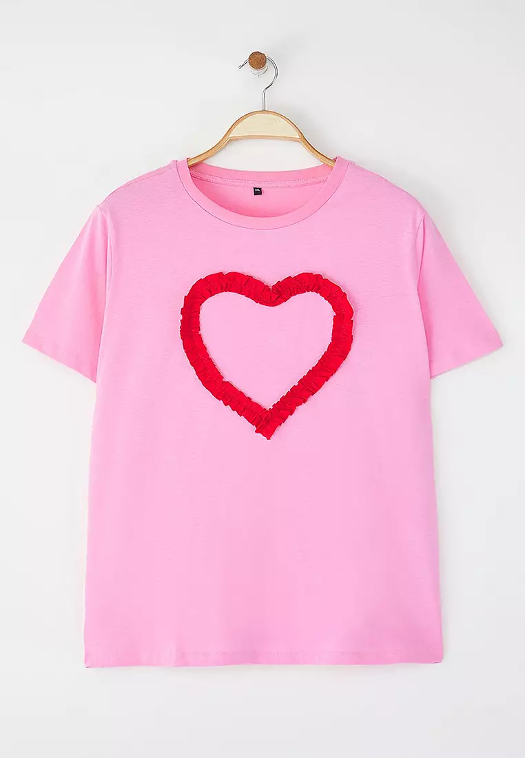 Ruffle Heart Detailed Boyfriend Fit T-Shirt