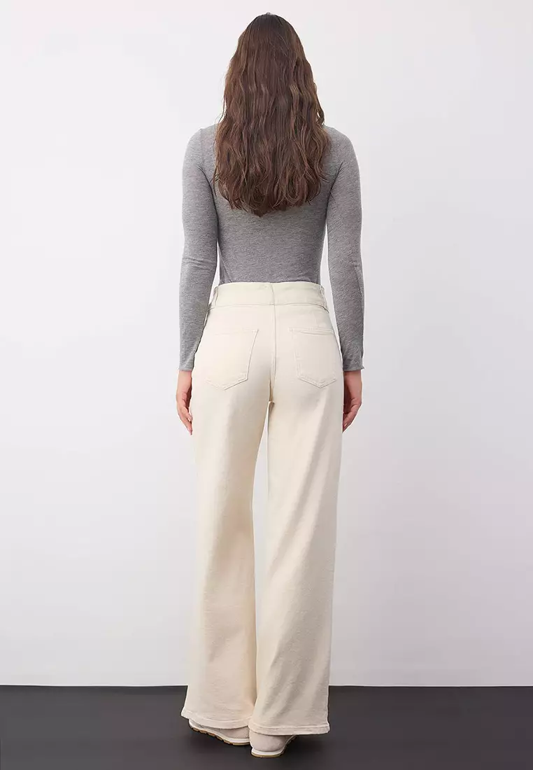 Wardrobe Essentials Ecru High Waist Pocket Detail Comfort Flexible Wide Leg Palazzo Jeans Twoaw26Je00120
