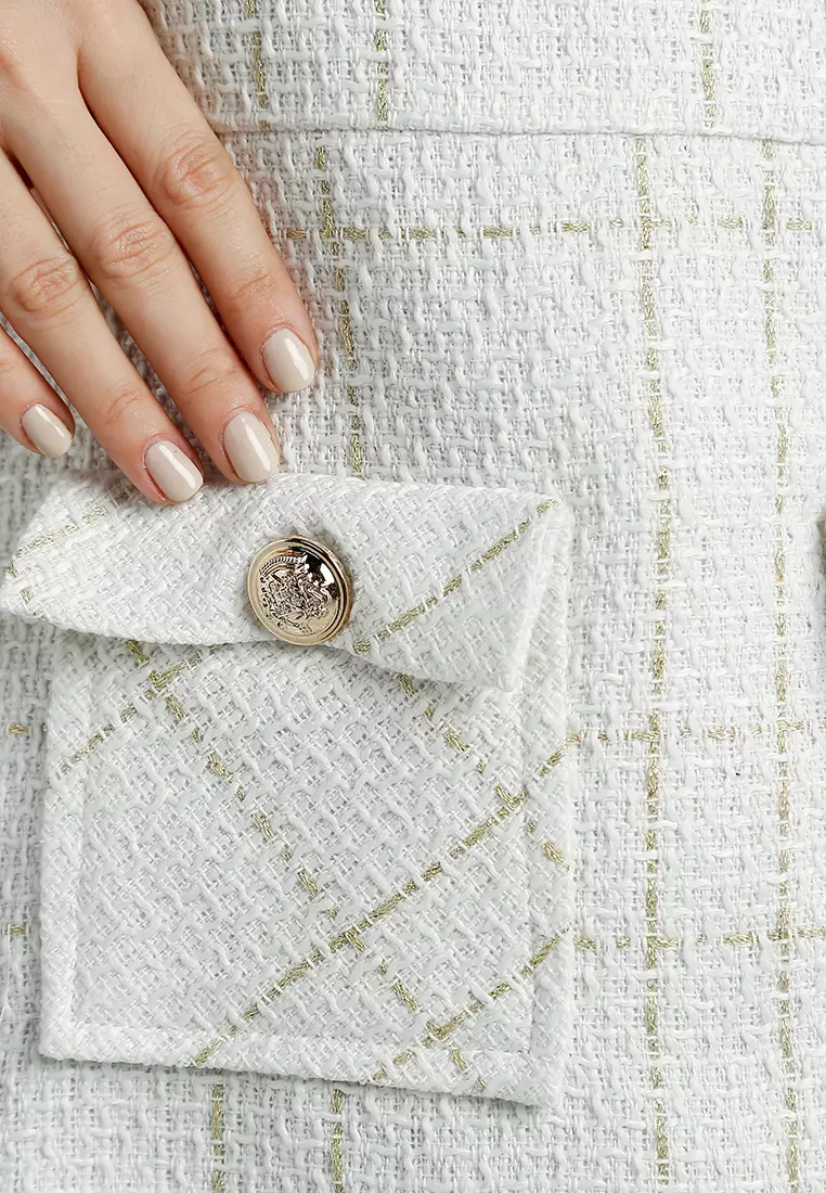 灰白色無袖梭織有蓋口袋迷你連身裙