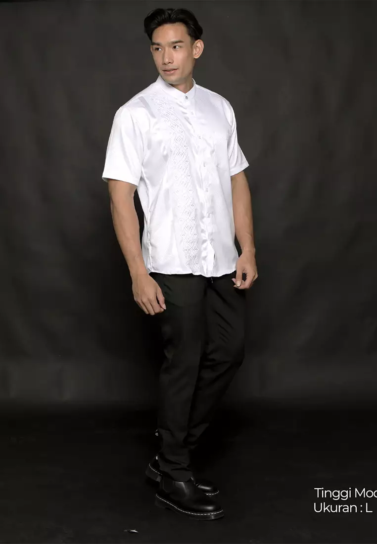Casella Baju Koko Pria Lengan Pendek Arabesque White 4065 White