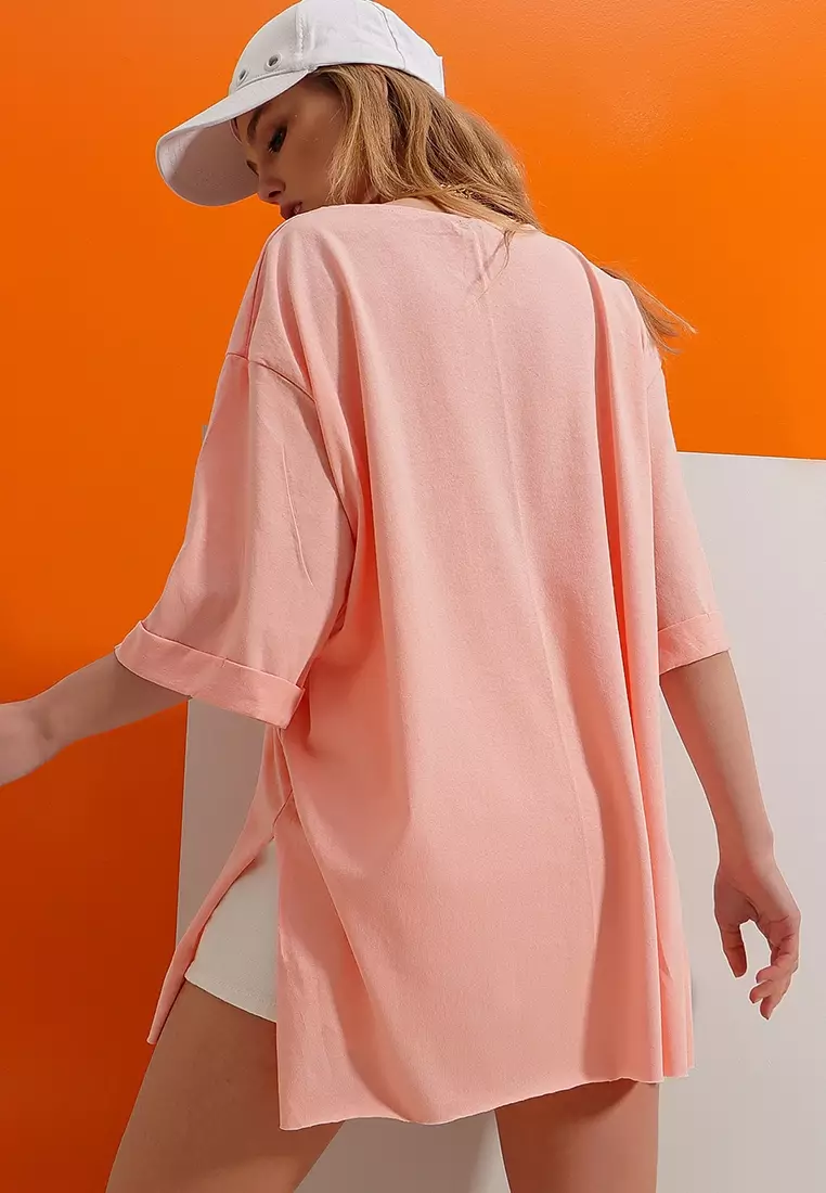 ASOS Oversized T-Shirt With Half Sleeve In Neon Pink