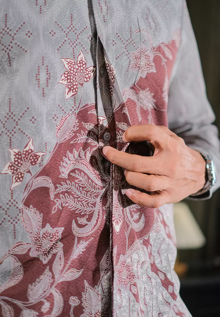 Hadinata Batik Pria Kemeja Panjang Furing Dobby Vardhana Grey