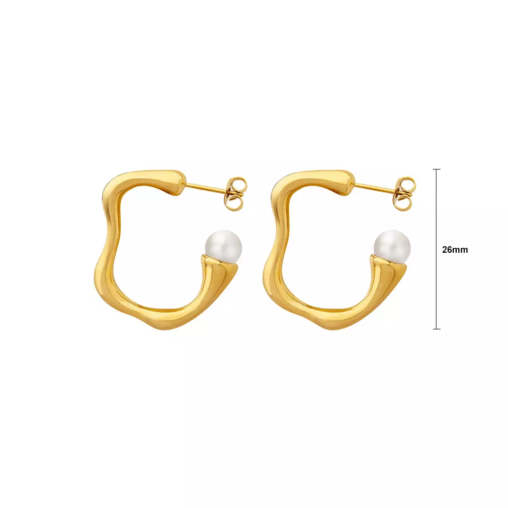 Glamorousky Simple Personality Plated Gold 316L Stainless Steel Irregular C-Shape Geometric Stud Earrings with Imitation Pearls