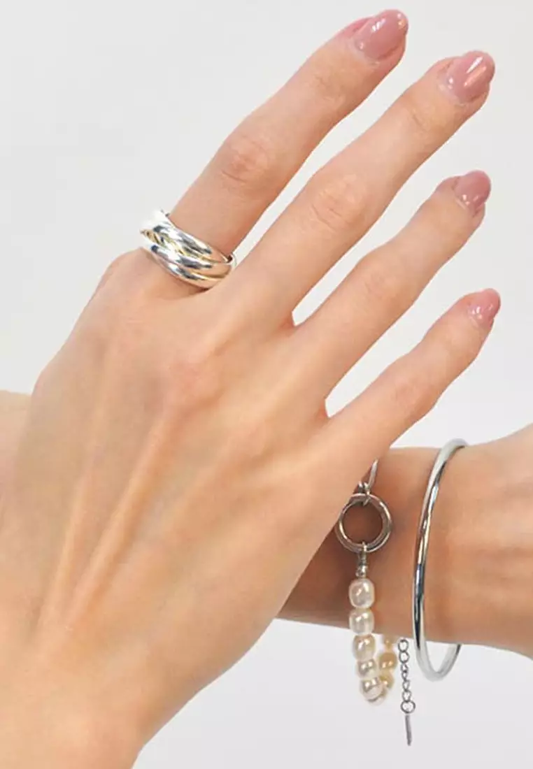 Solid 925 Sterling Silver Broad 5 in 1 Interlink Wedding Ring