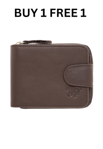 LancasterPolo brown LancasterPolo Men’s Top Grain Cow Leather RFID Protection BiFold Short Zip Wallet with Snap Closure Multi cards 4B545AC79B6B75GS_1