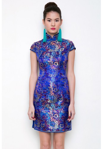 Mandarin Peony BLUE FIREWORKS Cheongsam Dress