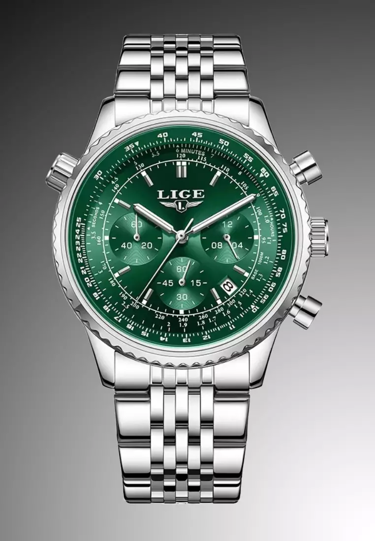 Unisex Chronograph Stainless Steel Quartz Watch, 44mm, Stainless Steel Bracelet
