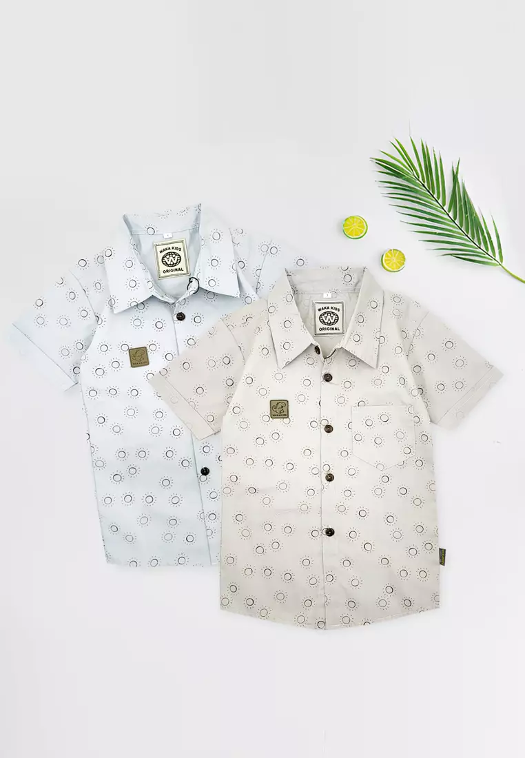 Wakakids Kemeja Anak Laki Laki Usia 1 Tahun Hingga 8 Tahun Atasan Baju Kerah Collar Shirt Motif Sunny Pattern 4294 Vensk Coksu