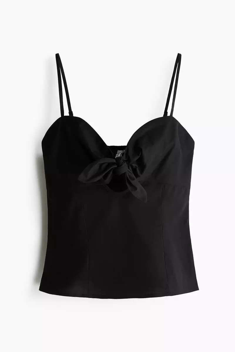 Tie-detail poplin top