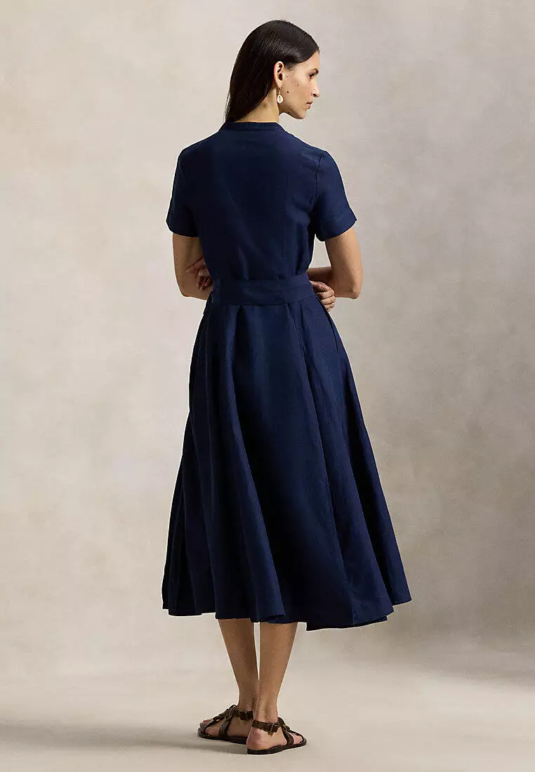 Belted Silk-Blend A-Line Dress