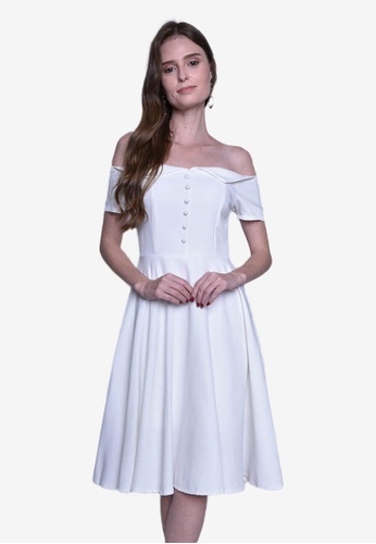 Shop Caoros Off The Shoulder Button Dress Online On Zalora Philippines